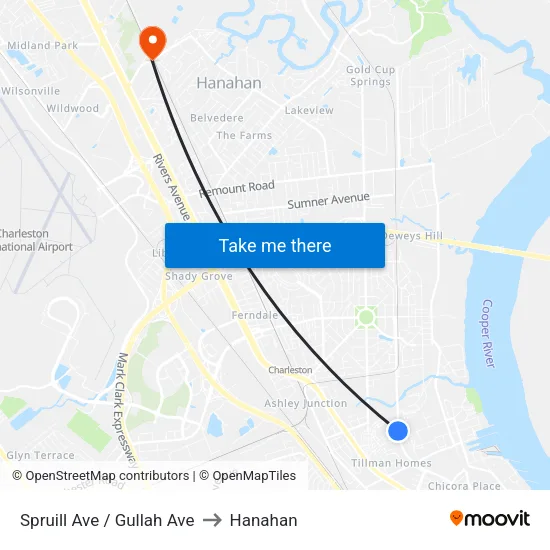 Spruill Ave / Gullah Ave to Hanahan map