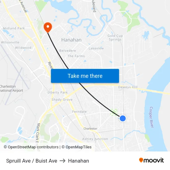 Spruill Ave / Buist Ave to Hanahan map