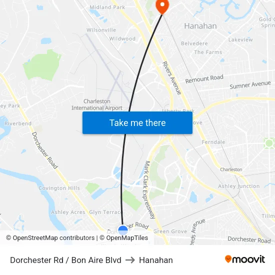 Dorchester Rd / Bon Aire Blvd to Hanahan map