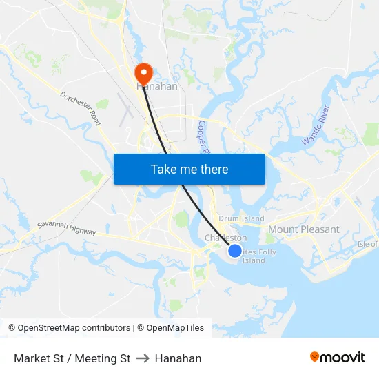 Market St / Meeting St to Hanahan map