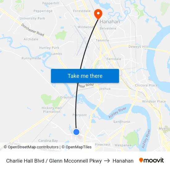 Charlie Hall Blvd / Glenn Mcconnell Pkwy to Hanahan map