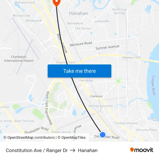 Constitution Ave / Ranger Dr to Hanahan map