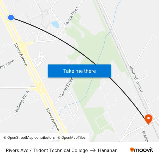 Rivers Ave / Trident Technical College to Hanahan map