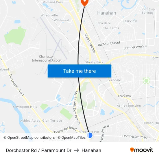 Dorchester Rd / Paramount Dr to Hanahan map
