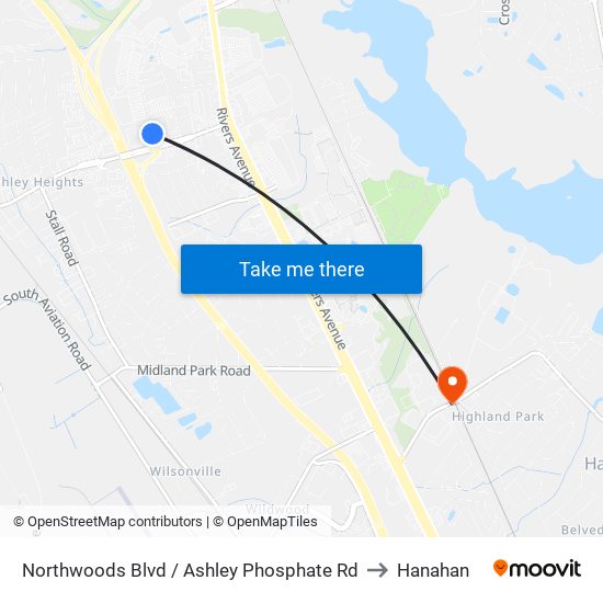 Northwoods Blvd / Ashley Phosphate Rd to Hanahan map