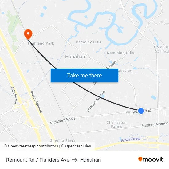 Remount Rd / Flanders Ave to Hanahan map