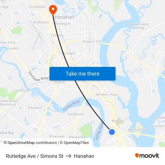 Rutledge Ave / Simons St to Hanahan map