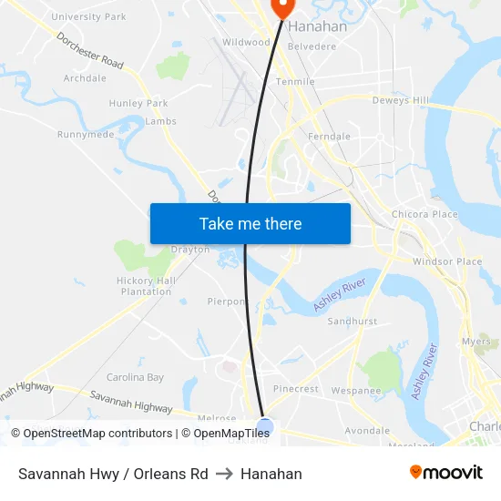Savannah Hwy / Orleans Rd to Hanahan map