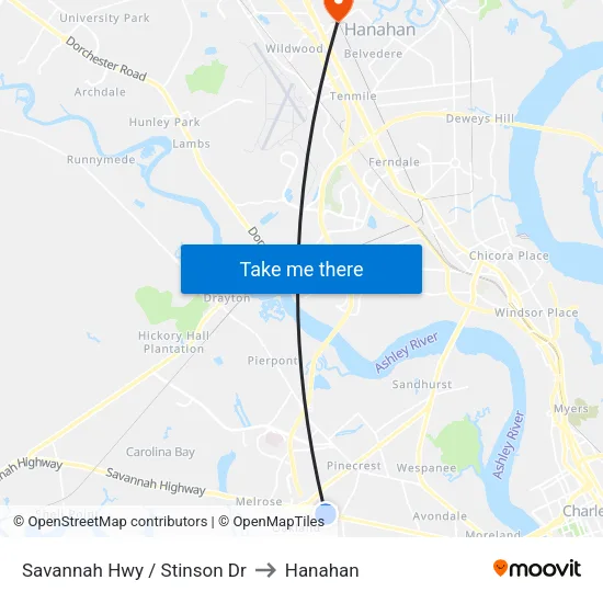 Savannah Hwy / Stinson Dr to Hanahan map