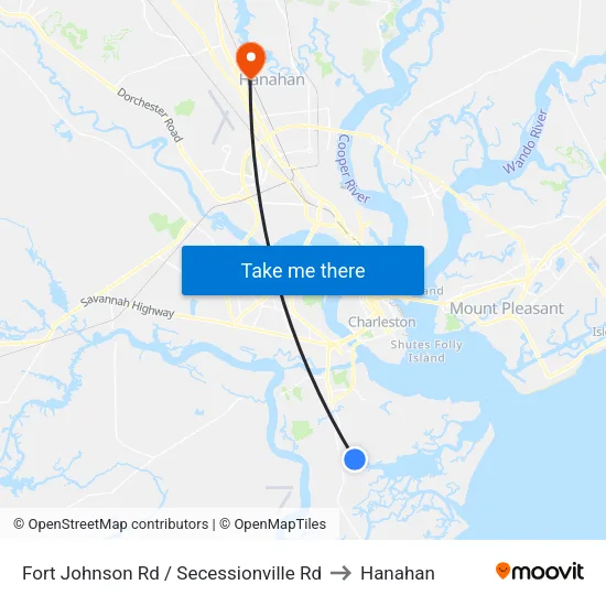 Fort Johnson Rd / Secessionville Rd to Hanahan map