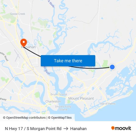 N Hwy 17 / S Morgan Point Rd to Hanahan map