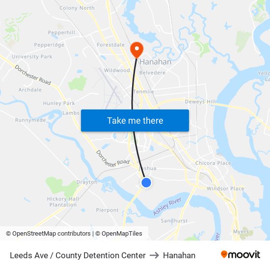 Leeds Ave / County Detention Center to Hanahan map