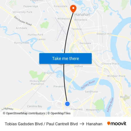 Tobias Gadsden Blvd / Paul Cantrell Blvd to Hanahan map