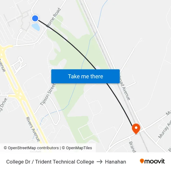 College Dr / Trident Technical College to Hanahan map