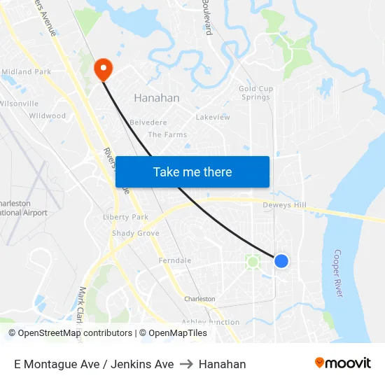 E Montague Ave / Jenkins Ave to Hanahan map
