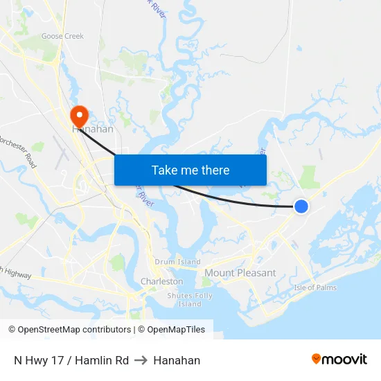 N Hwy 17 / Hamlin Rd to Hanahan map