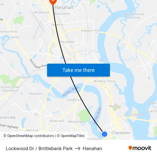 Lockwood Dr / Brittlebank Park to Hanahan map