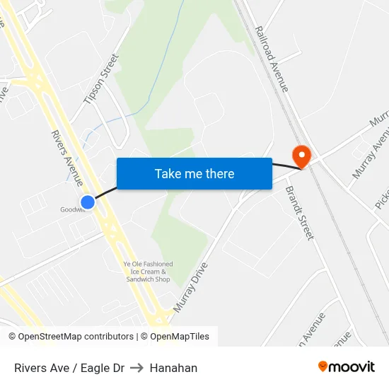 Rivers Ave / Eagle Dr to Hanahan map