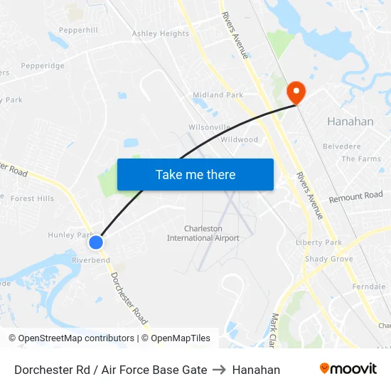 Dorchester Rd / Air Force Base Gate to Hanahan map