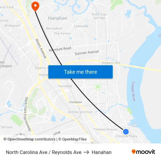 North Carolina Ave / Reynolds Ave to Hanahan map