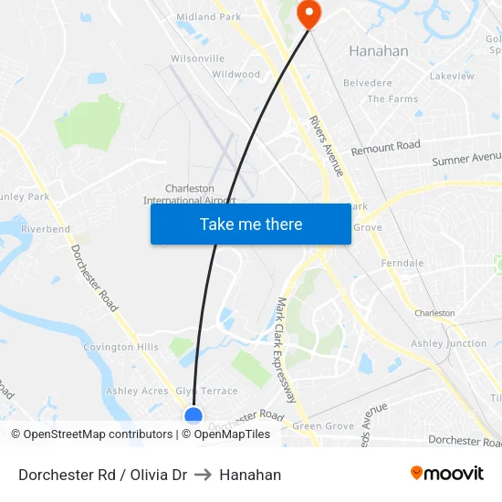 Dorchester Rd / Olivia Dr to Hanahan map