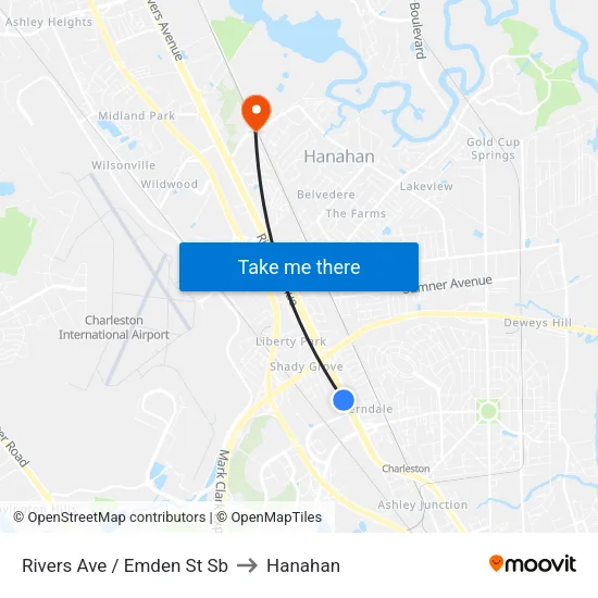 Rivers Ave / Emden St Sb to Hanahan map