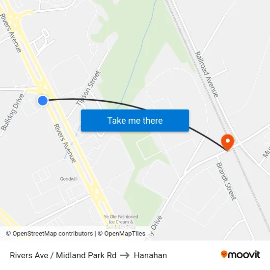 Rivers Ave / Midland Park Rd to Hanahan map