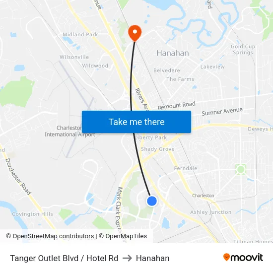 Tanger Outlet Blvd / Hotel Rd to Hanahan map