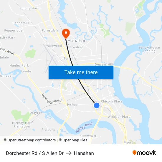 Dorchester Rd / S Allen Dr to Hanahan map