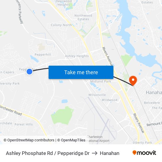 Ashley Phosphate Rd / Pepperidge Dr to Hanahan map