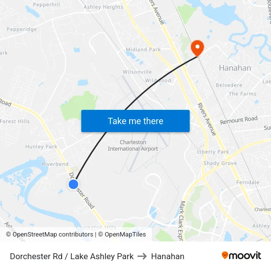 Dorchester Rd / Lake Ashley Park to Hanahan map