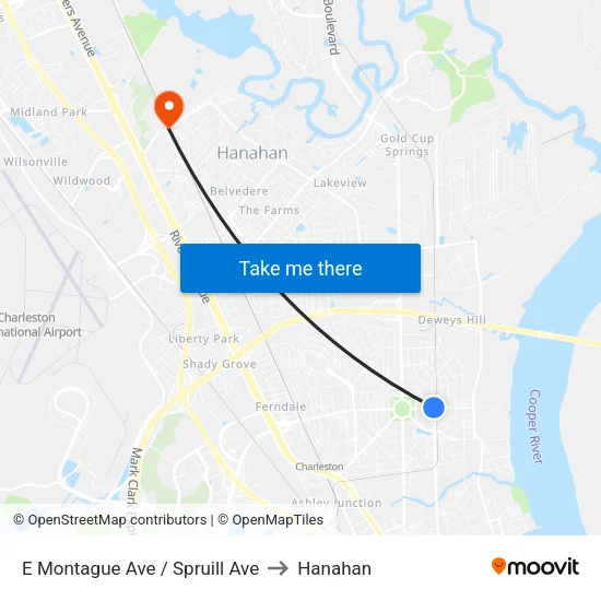E Montague Ave / Spruill Ave to Hanahan map
