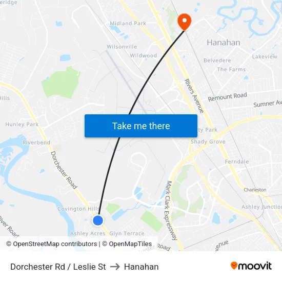 Dorchester Rd / Leslie St to Hanahan map
