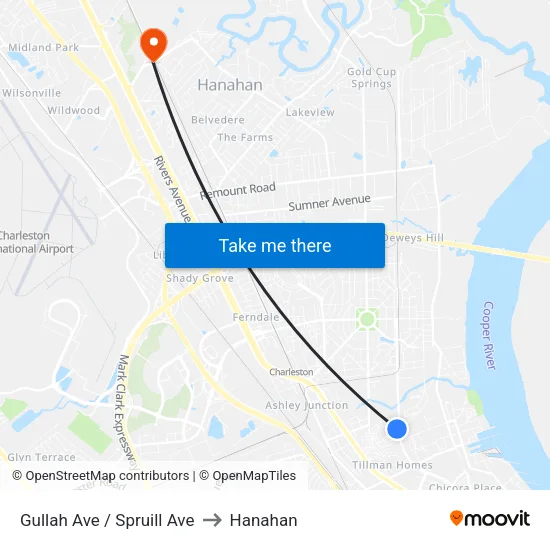 Gullah Ave / Spruill Ave to Hanahan map