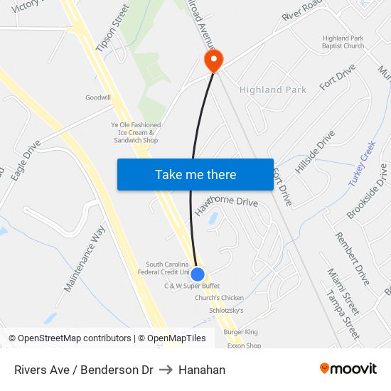 Rivers Ave / Benderson Dr to Hanahan map