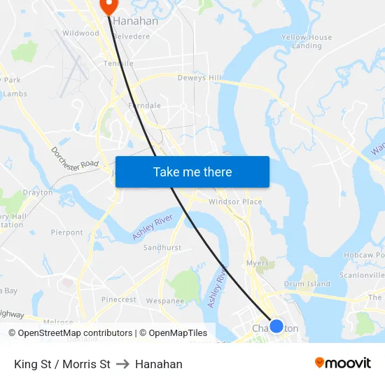 King St / Morris St to Hanahan map