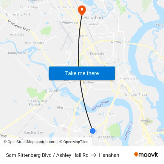 Sam Rittenberg Blvd / Ashley Hall Rd to Hanahan map