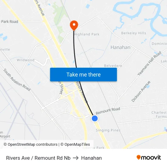 Rivers Ave / Remount Rd Nb to Hanahan map