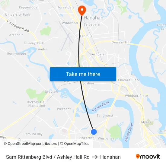 Sam Rittenberg Blvd / Ashley Hall Rd to Hanahan map