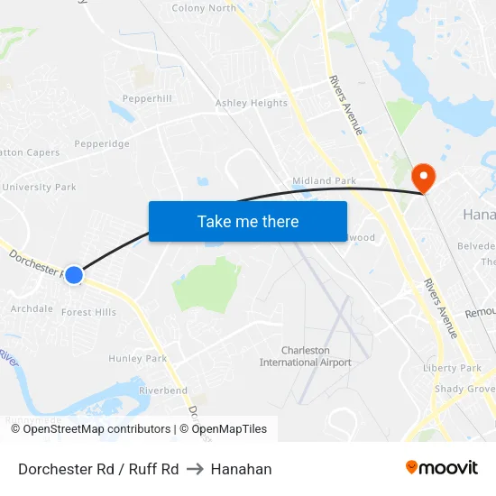Dorchester Rd / Ruff Rd to Hanahan map