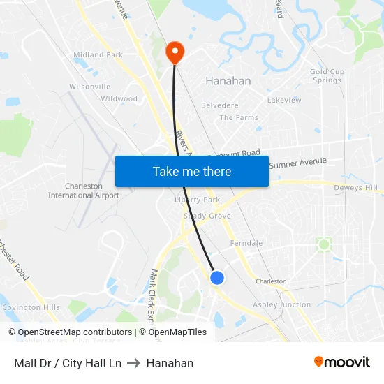 Mall Dr / City Hall Ln to Hanahan map