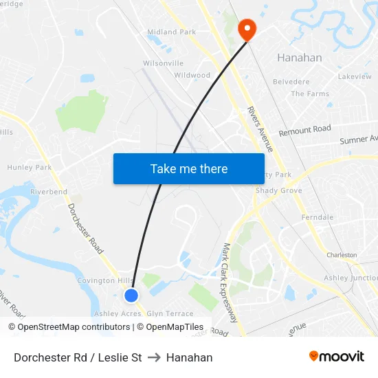 Dorchester Rd / Leslie St to Hanahan map
