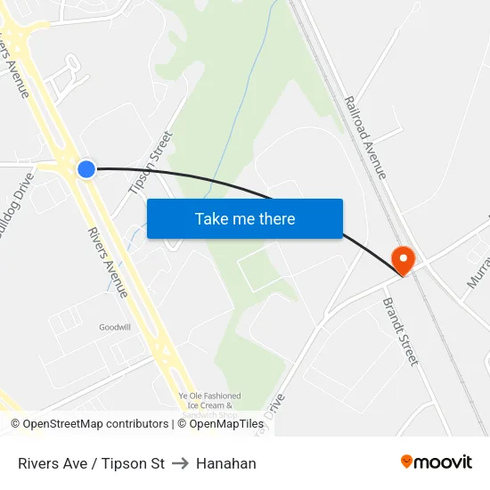Rivers Ave / Tipson St to Hanahan map