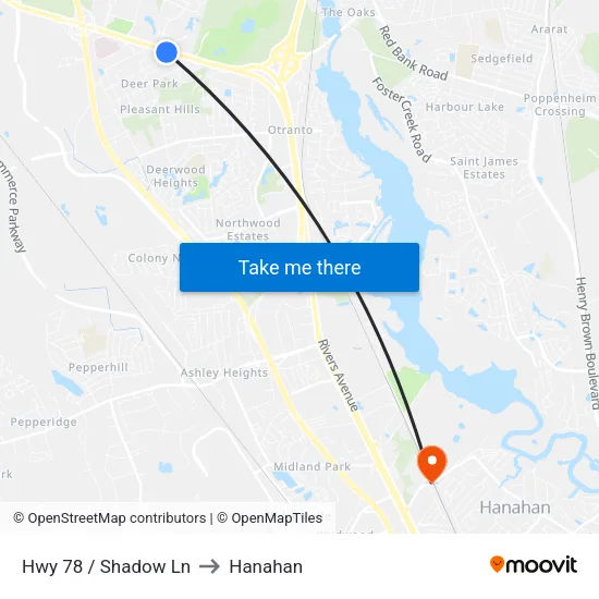 Hwy 78 / Shadow Ln to Hanahan map