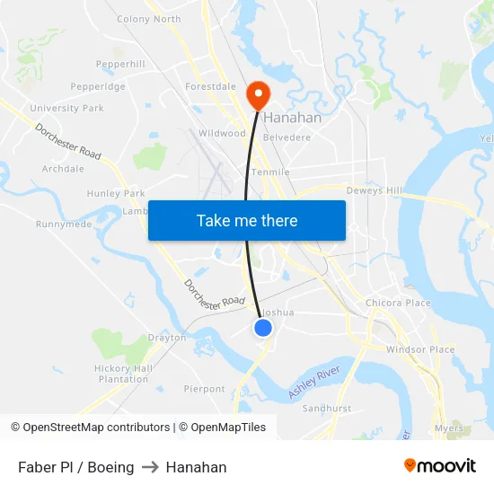 Faber Pl / Boeing to Hanahan map