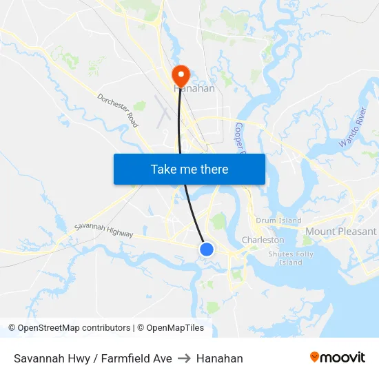 Savannah Hwy / Farmfield Ave to Hanahan map