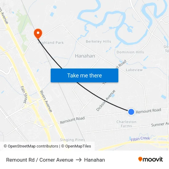 Remount Rd / Corner Avenue to Hanahan map