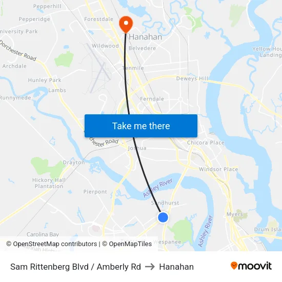 Sam Rittenberg Blvd / Amberly Rd to Hanahan map