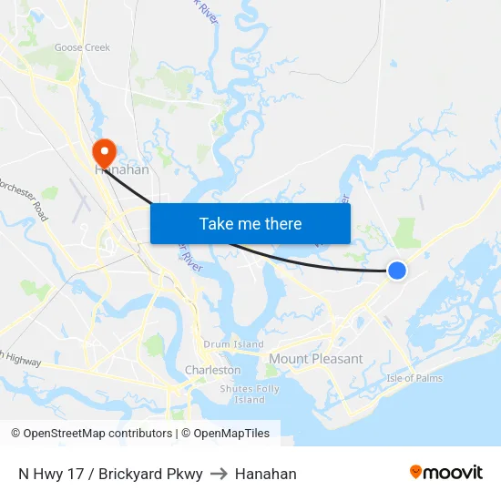 N Hwy 17 / Brickyard Pkwy to Hanahan map