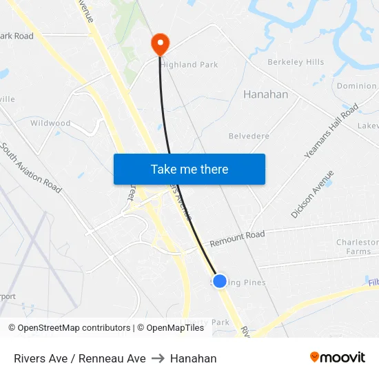 Rivers Ave / Renneau Ave to Hanahan map